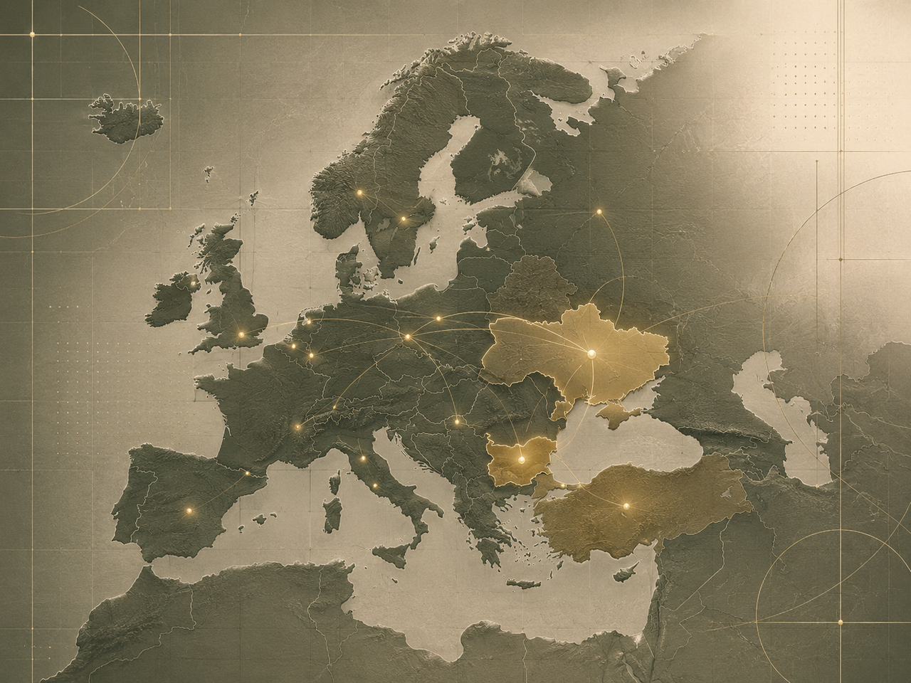 Abstract technical map showing Greenwall regional facade markets